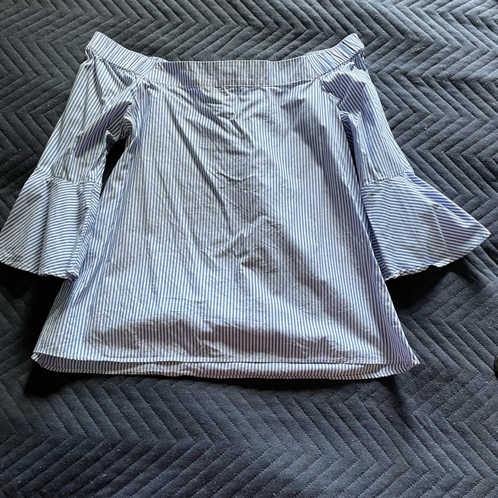 Off The Shoulder blue/white stripe shirt